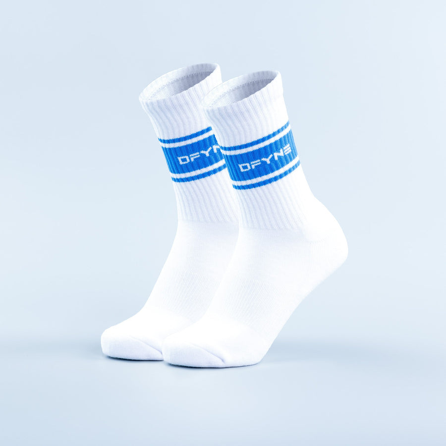 Chaussettes mi-hautes à rayures Blanc optique / Détail bleu électrique