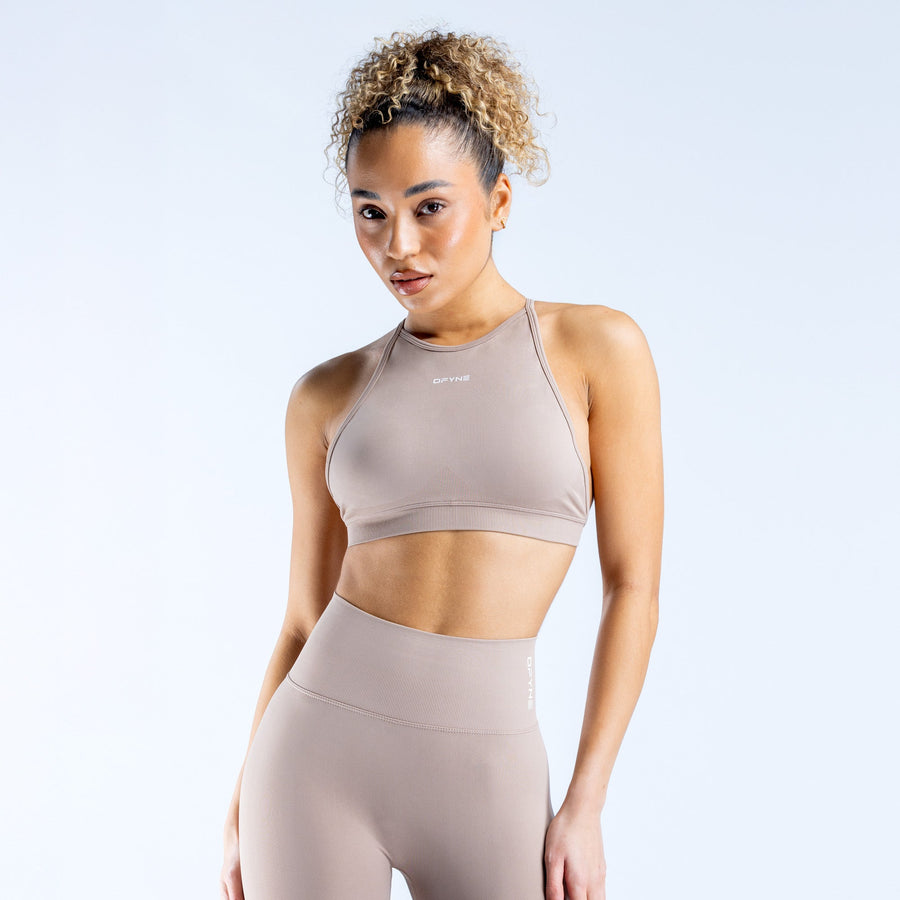 Brassière col haut dos ouvert Dynamic Moka