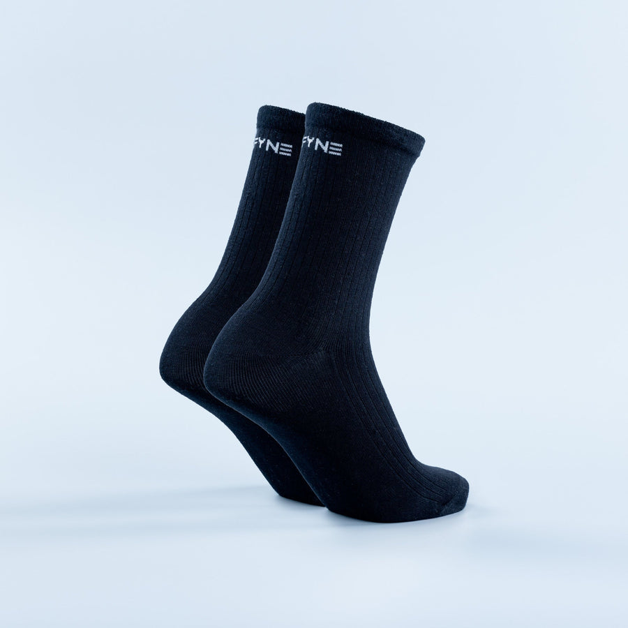 Chaussettes mi-hautes Luxe Noir minuit / Détail blanc optique