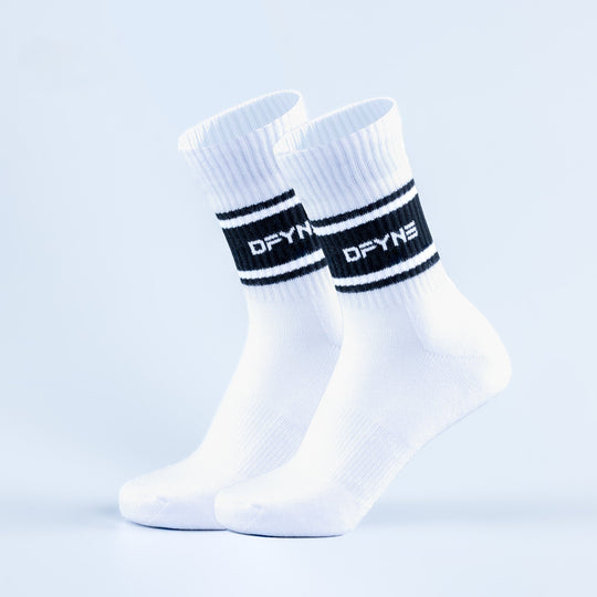 Chaussettes mi-hautes à rayures Blanc optique / Détail noir