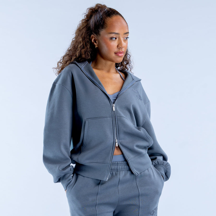 Sweat zippé imprimé Revive Gris galet