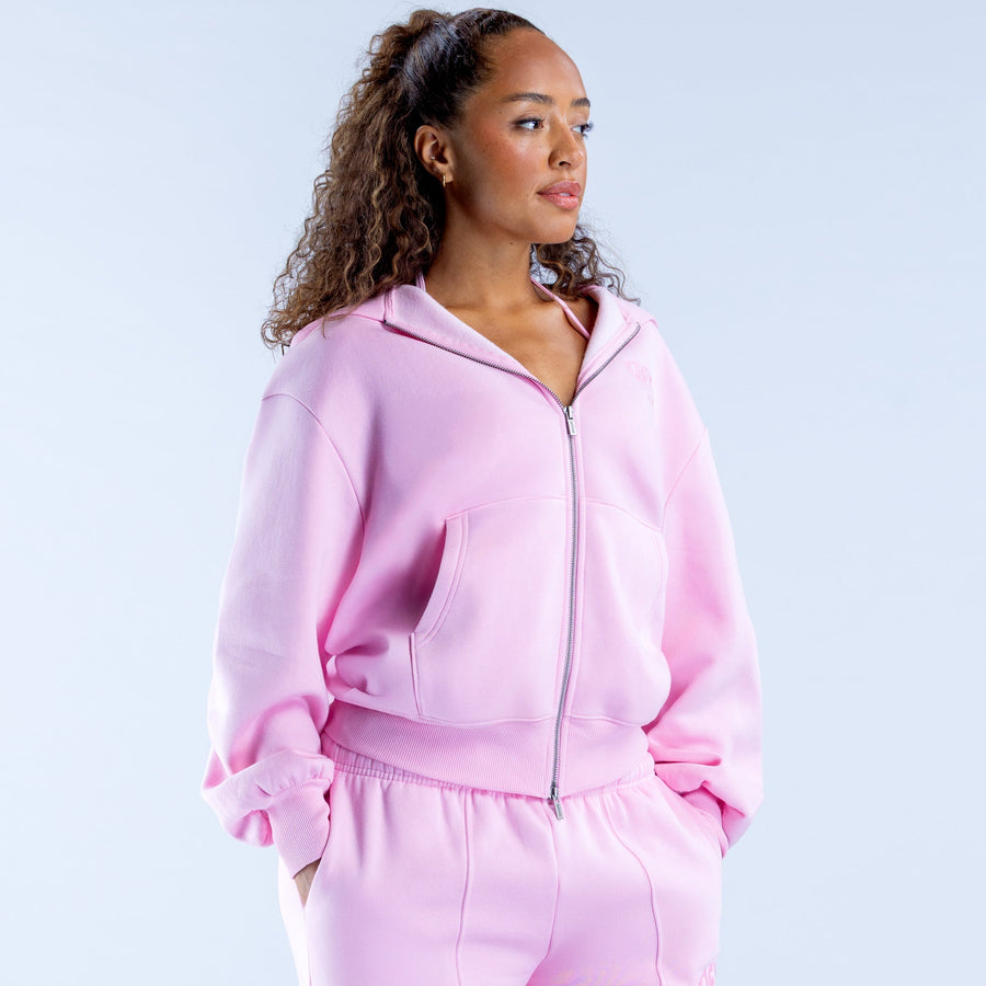 Sweat zippé imprimé Revive Rose pâle