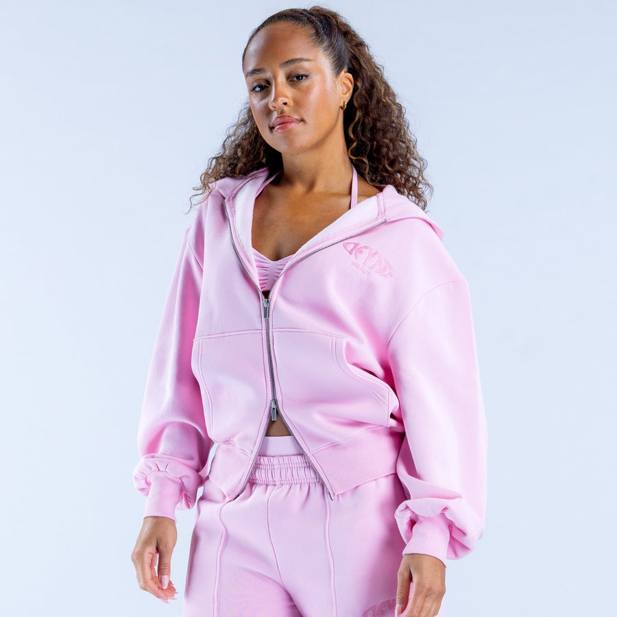 Sweat zippé imprimé Revive Rose pâle