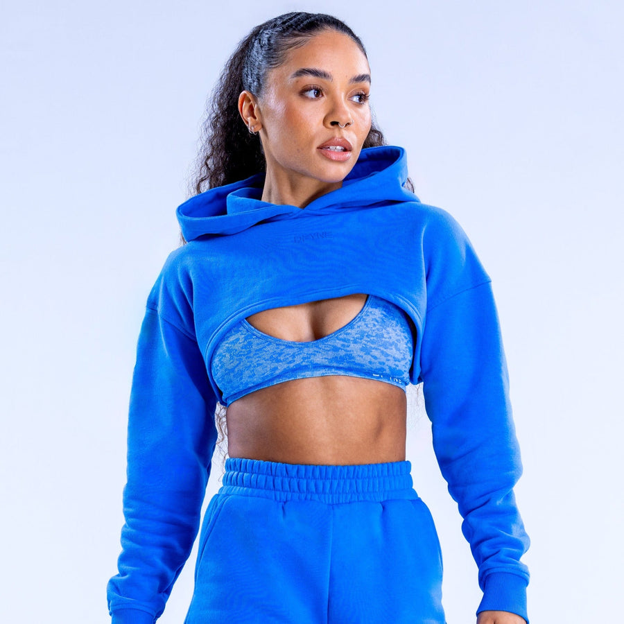 Sweat à capuche très court Revive Bleu électrique